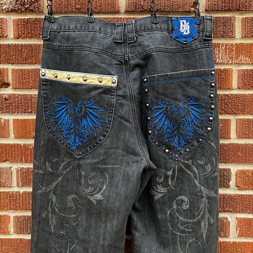 Vintage Y2K Brooklyn Basement Jeans Men 34x32 Black Blue Baggy Cyber Goth Grunge - Picture 2 of 14